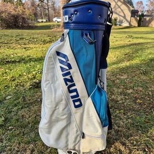 Vintage Mizuno 3-way Leather/Canvas Cart Golf Bag w/ Carry Strap & Rain Cover